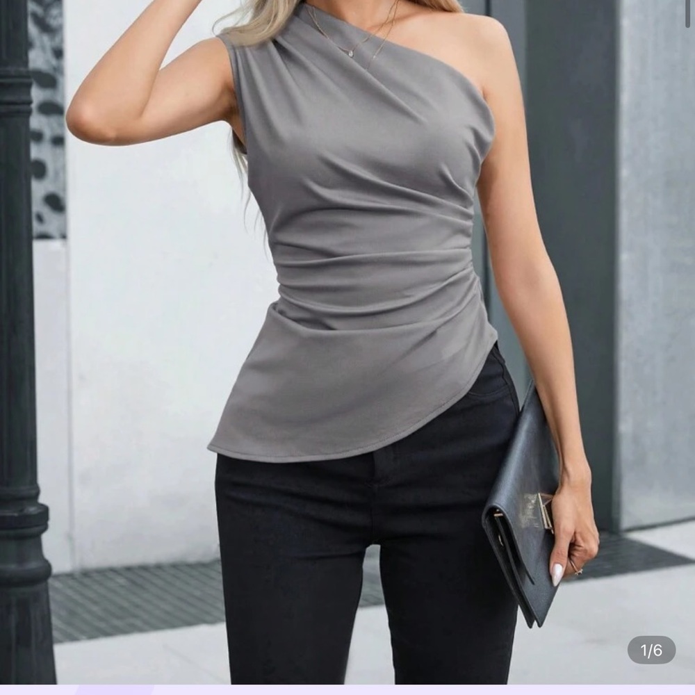 Elegant One-Shoulder Gray Top